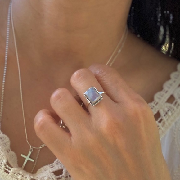 Rainbow Moonstone Sterling Silver Festival Ring - Picture 3 of 8